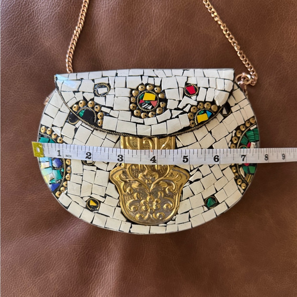 NEW Ramla Handmade Mosaic Crossbody Bag with Gold Accents - Picture 4 of 6